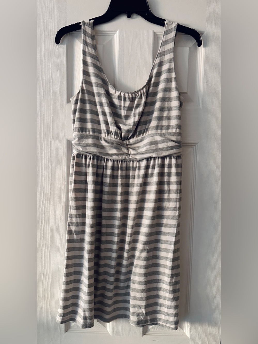 Striped Sleeveless Knit Dress - Gray & White